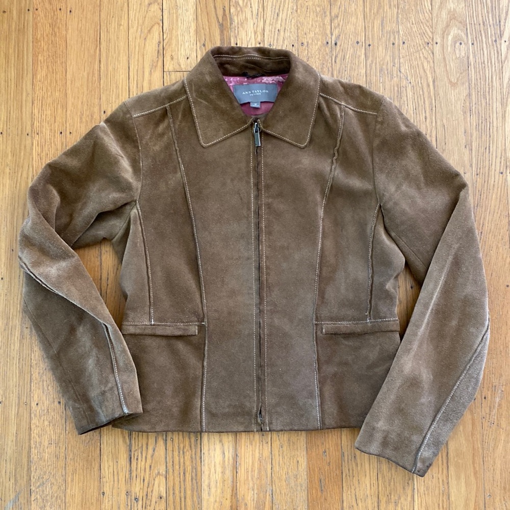 Ann Taylor petites small brown leather jacket
